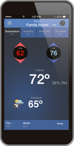 Screenshot of the temperature screen on the Aprilaire 8920W Wi-Fi Thermostat